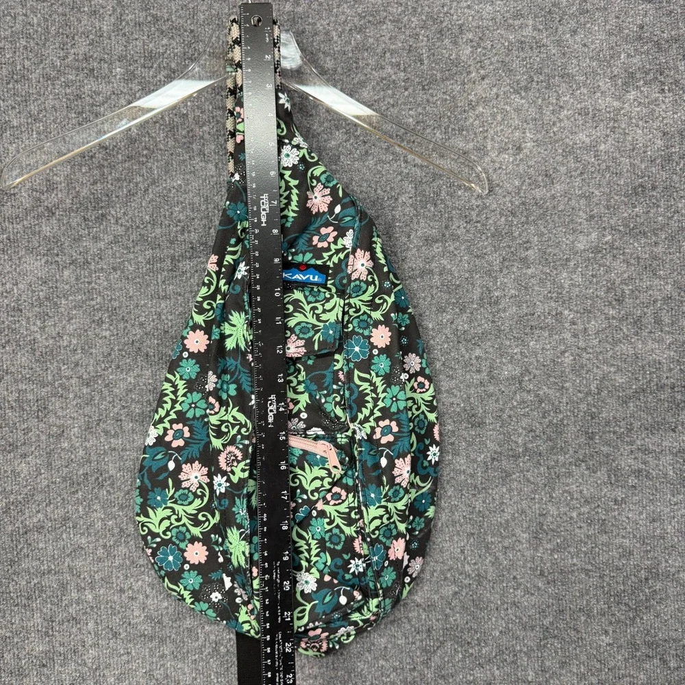 KAVU Rope Bag Women Green Floral Canvas Sling Crossbody Hike Backpack Gorpcore